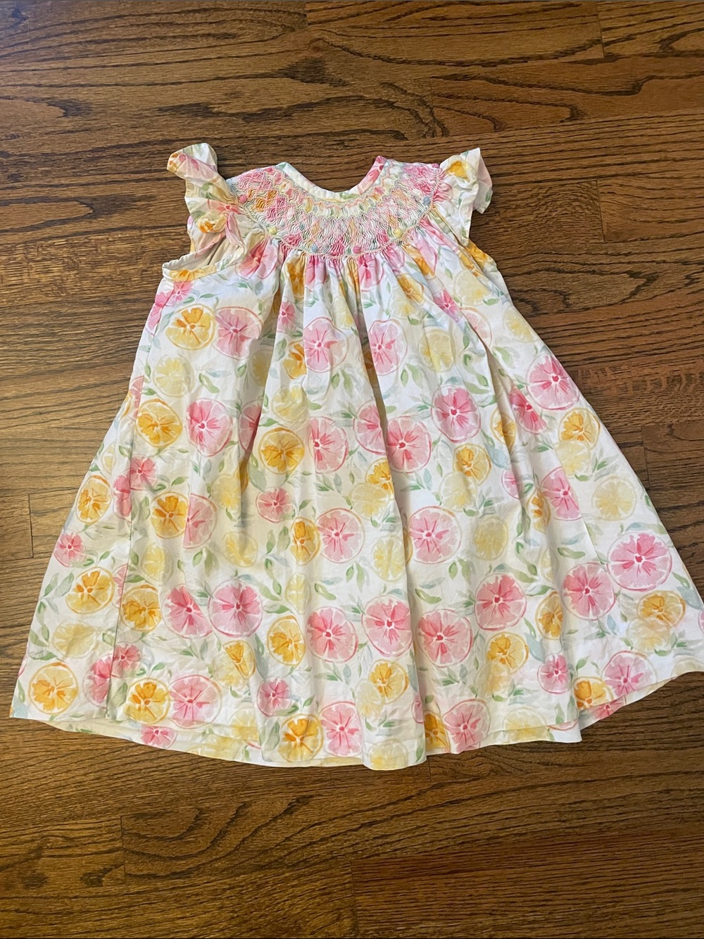 Little English Pink, Yellow, Green Citrus Smocked Dress